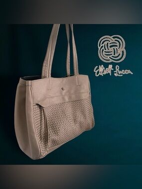 Elliot Lucca Taupe Tote Purse with Woven Accent